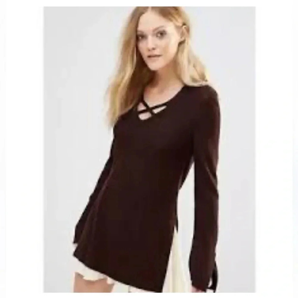 Free People Crisis Cross Sweater Burgandy/Wine Sweater Size S NWT $98